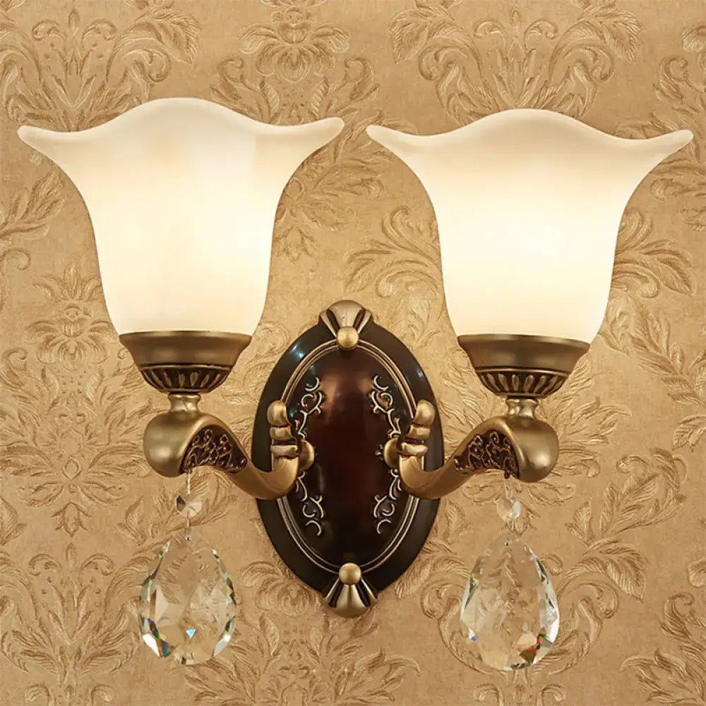 Antique brass crystal drop wall lamp bedroom sconce with e12 e14 base