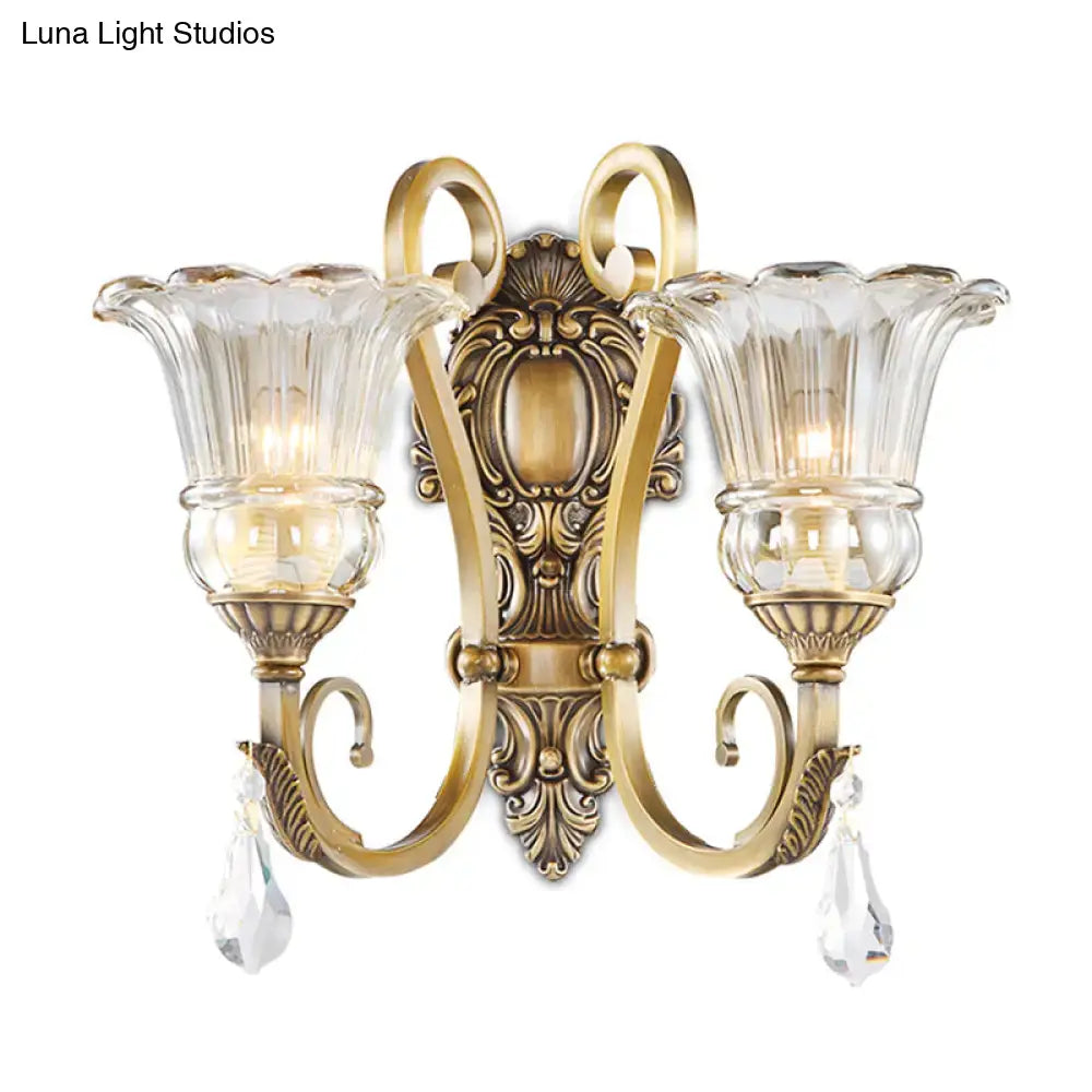 DecorBites™ Contemporary Brass Wall Mount Light with Crystal Drop - Flower Bedroom Sconce