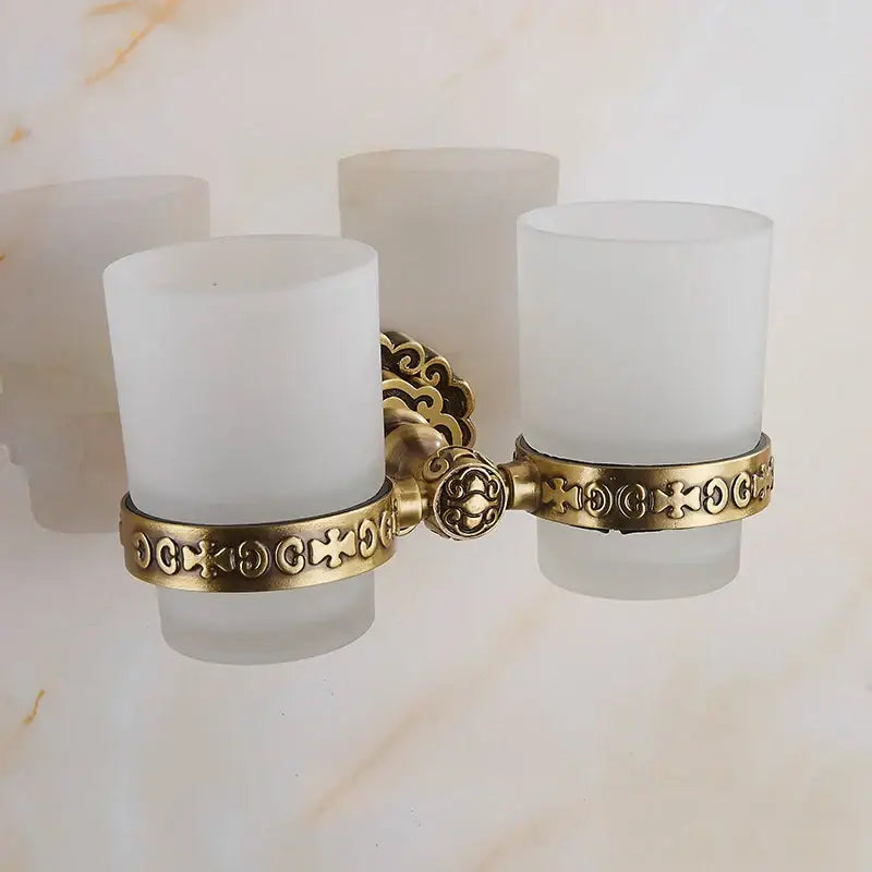Antique brass antique glass cup holder set bathroom accessories