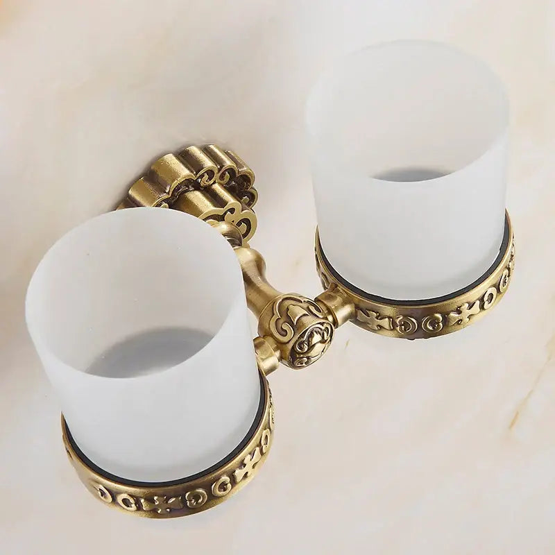 Antique brass antique glass cup holder set bathroom accessories
