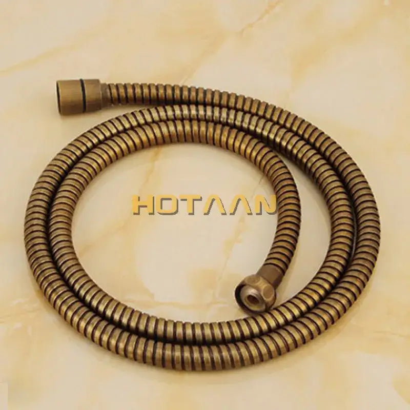 Antique brass hand shower set with wood grip – bathroom shower head