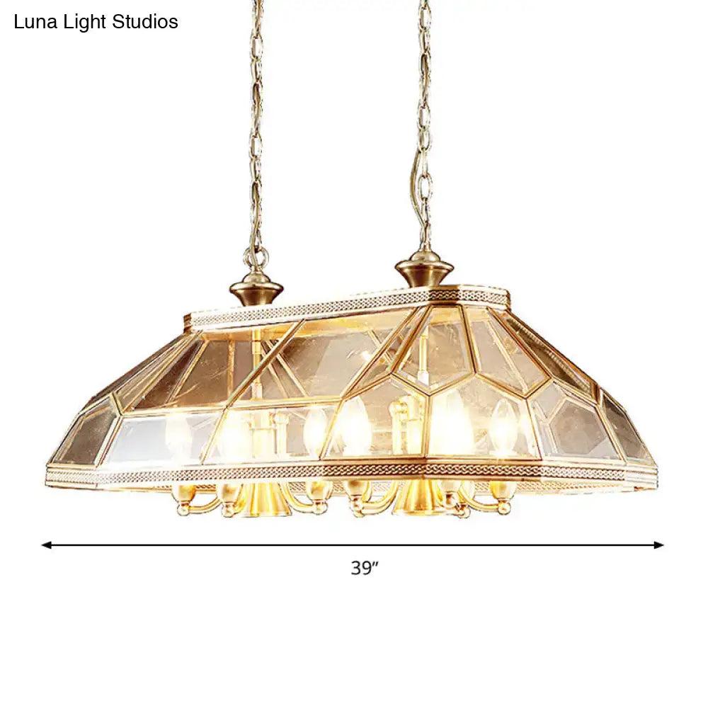 DecorBites™ Colonialist Clear Glass Faceted Living Room Island Light with 12 Brass Hanging Lamp Heads