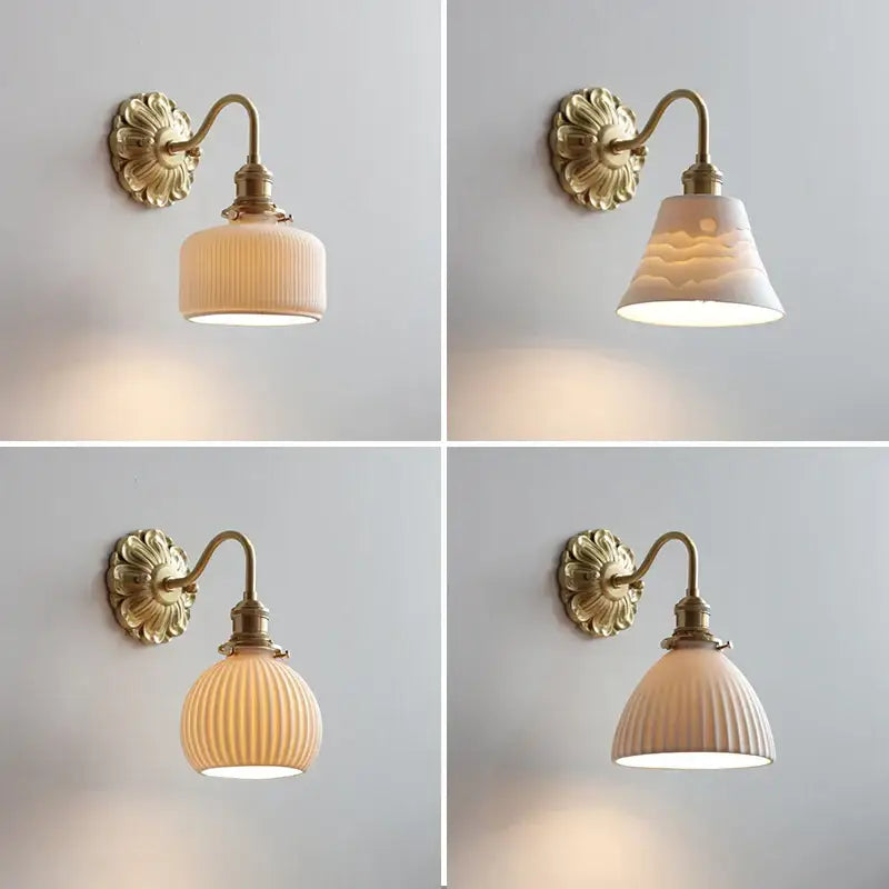 DecorBites™ Ceramic LED Wall Lights: Modern Japan Style Copper Base Sconce for Home Decor