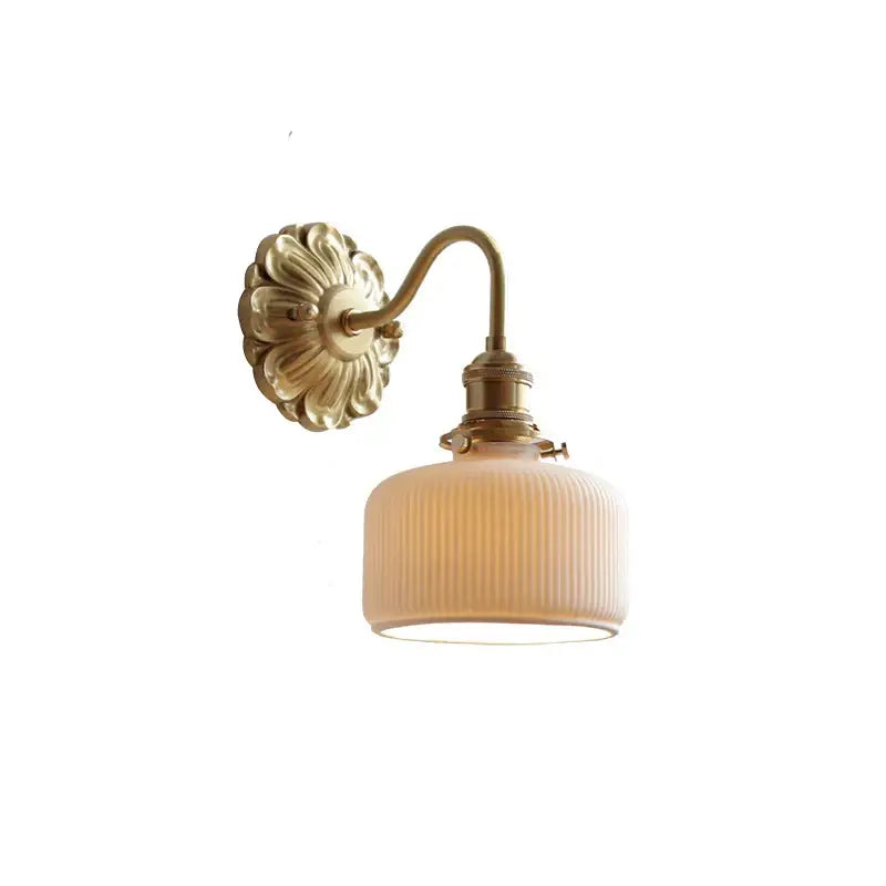 Antique brass ribbed glass wall lights bedroom sconce
