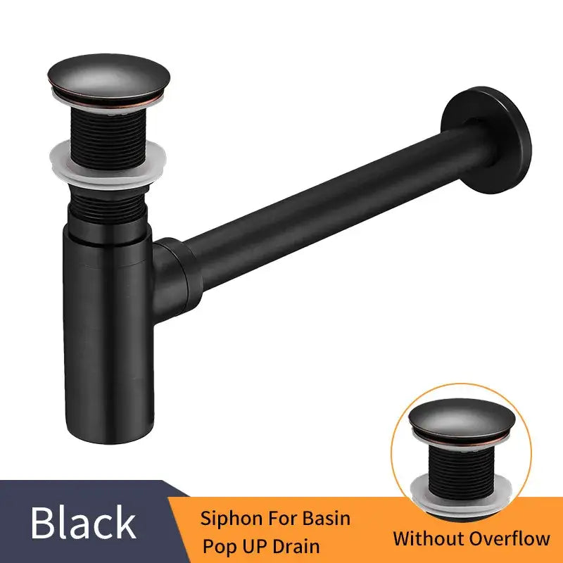 DecorBites™ Brass Round Bottle Trap Oil Rubbed Bronze Black Siphon for Bathroom Vanity