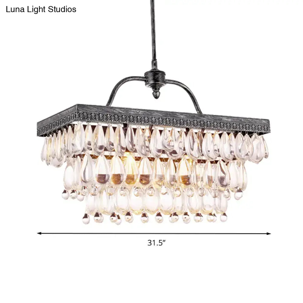 Antique bronze clear crystal rectangular chandelier dining room light