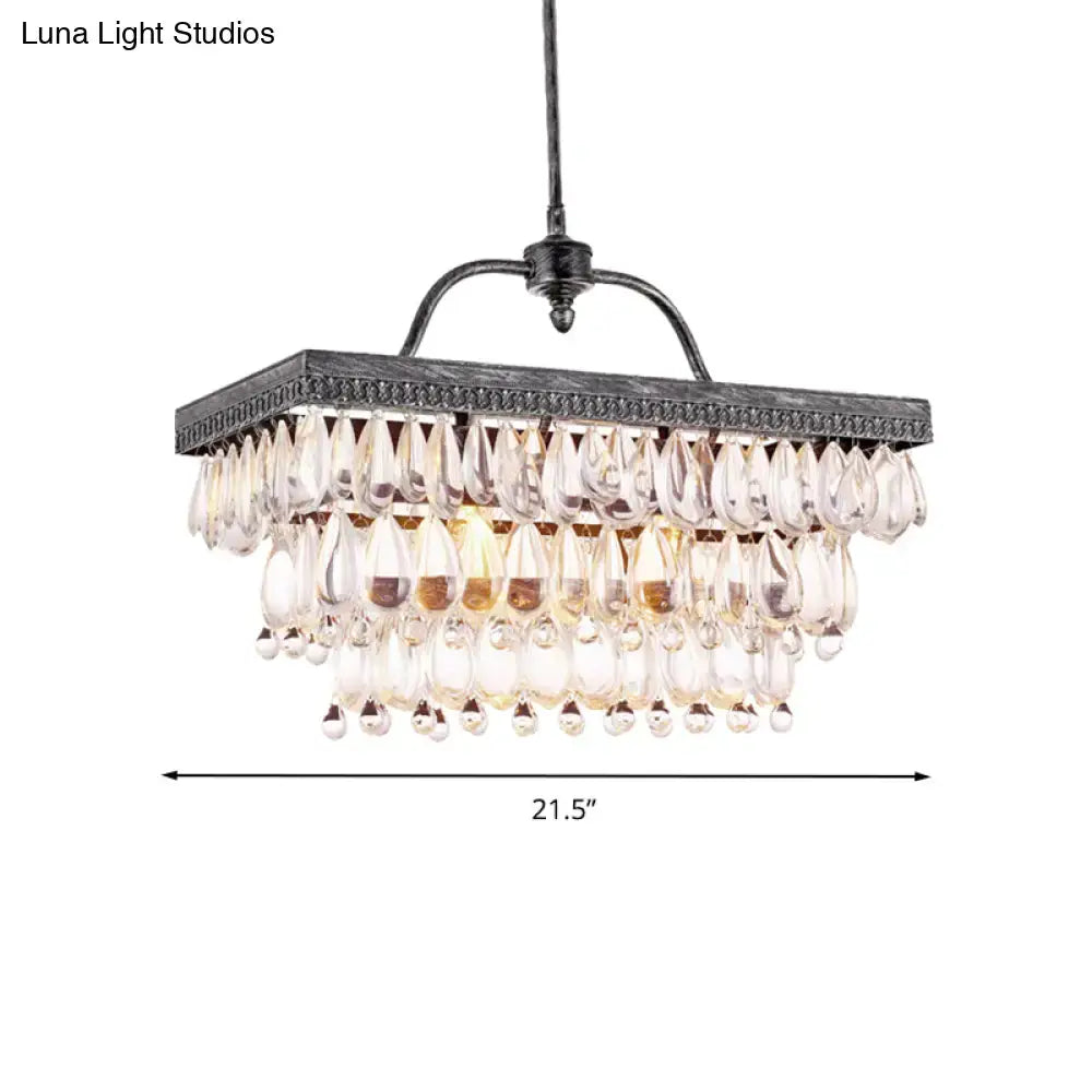 Antique bronze clear crystal rectangular chandelier dining room light