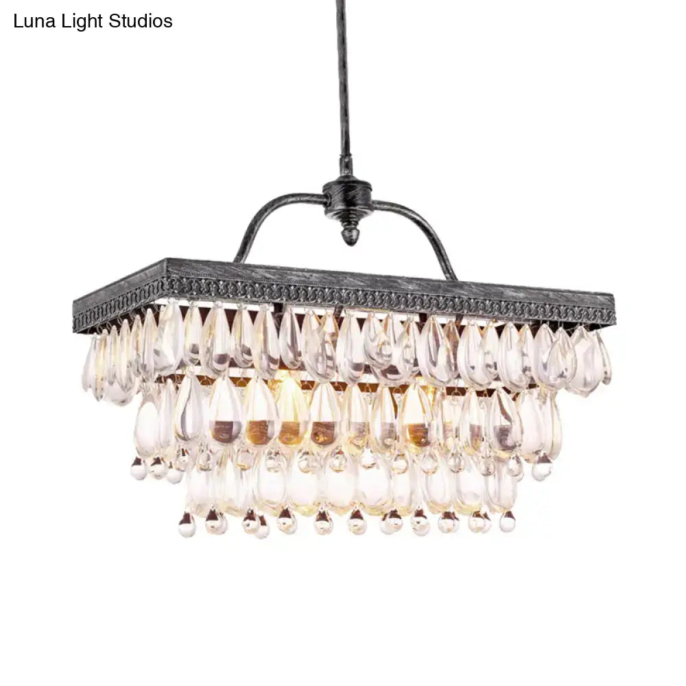 Antique bronze clear crystal rectangular chandelier dining room light
