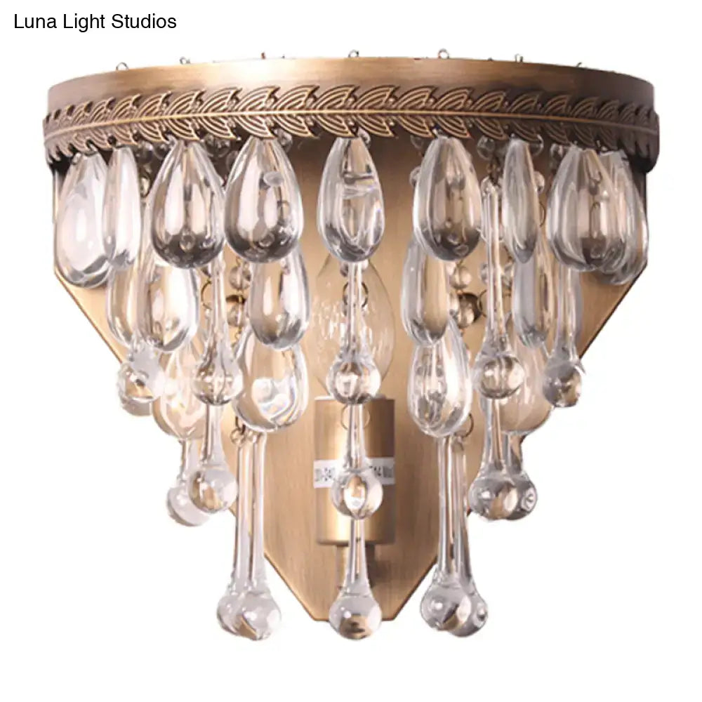Antique bronze countryside crystal teardrop wall sconce bedroom light