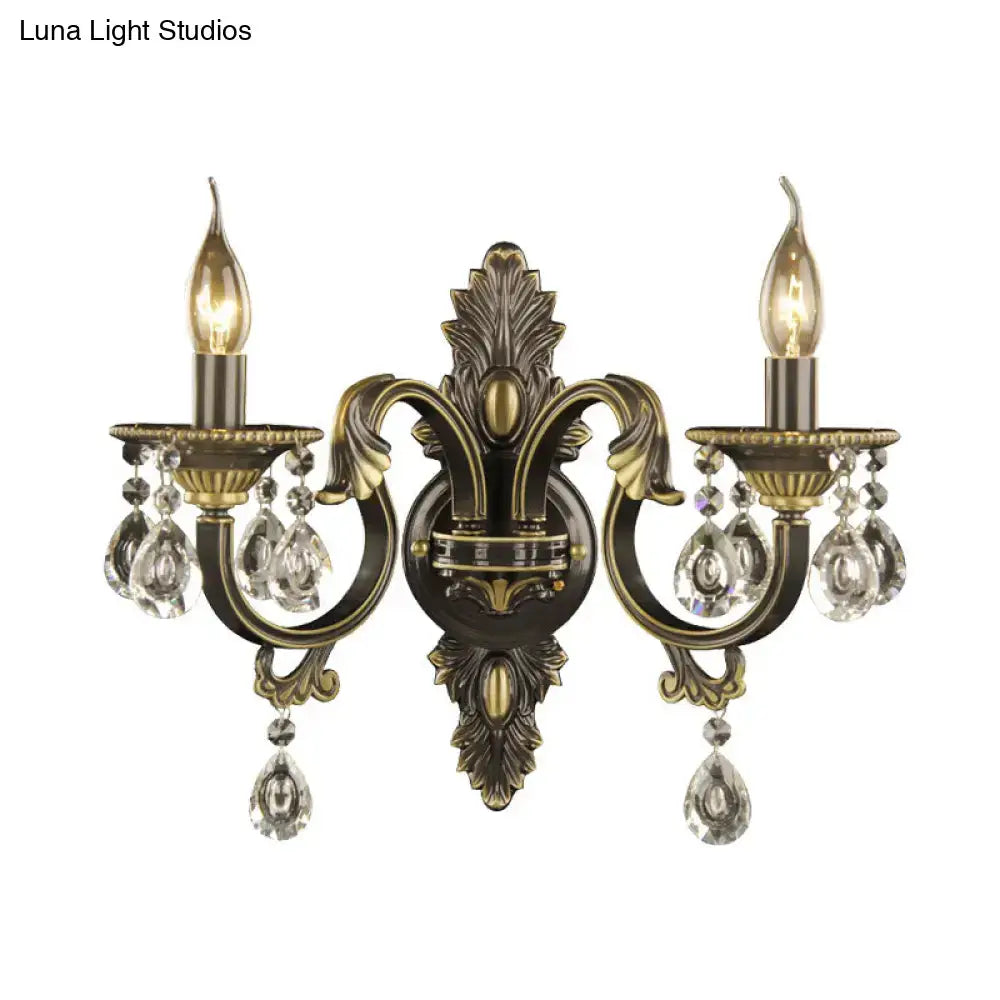 Antique bronze & gold nordic wall mount light living room crystal sconce