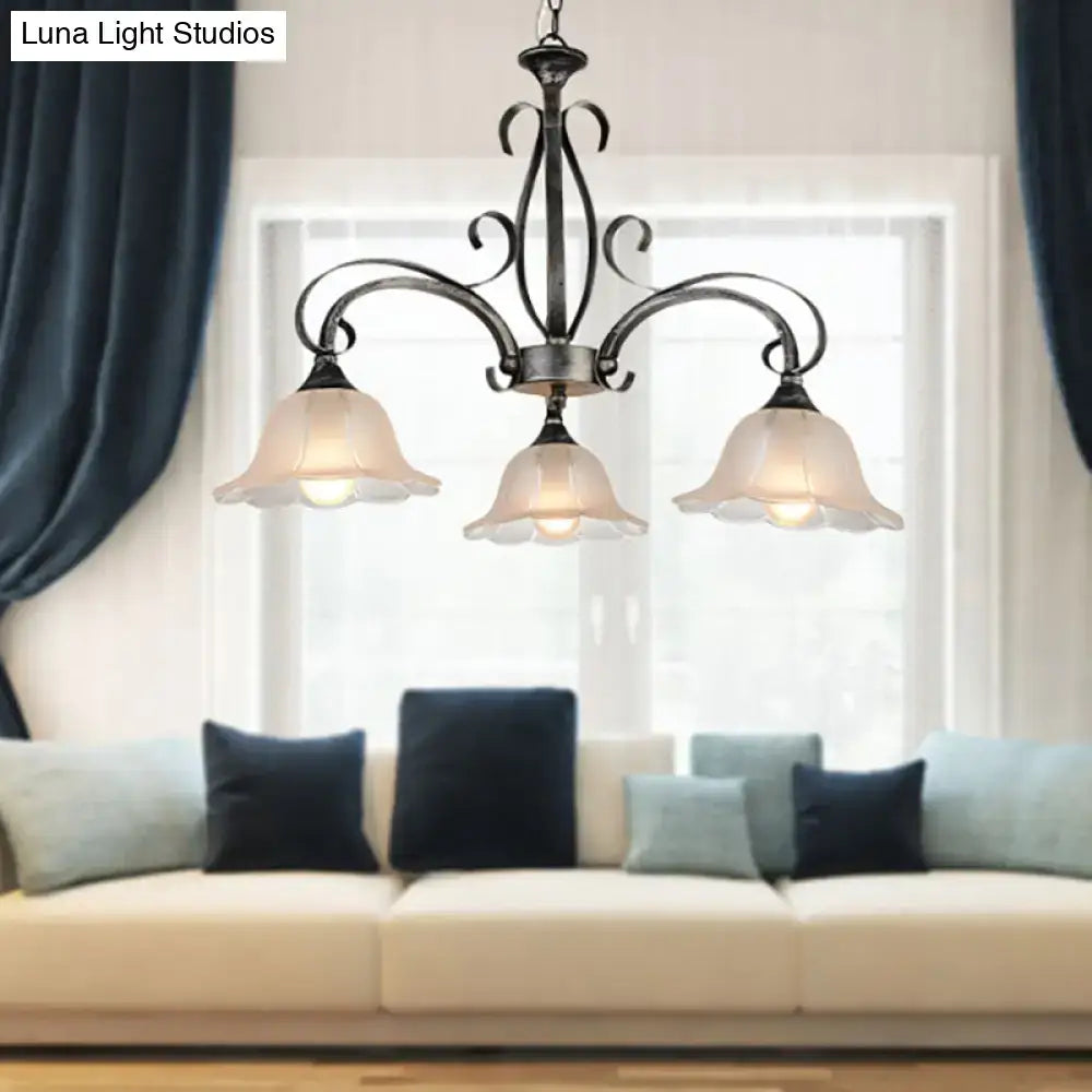DecorBites™ Black Frosted Glass Island Pendant Ceiling Light with Flared Design - 3 Bulbs for Living Rooms