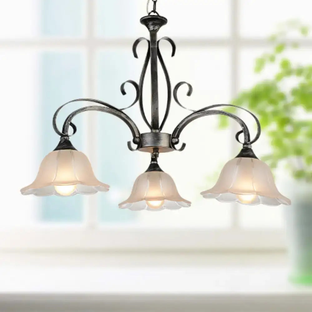 DecorBites™ Black Frosted Glass Island Pendant Ceiling Light with Flared Design - 3 Bulbs for Living Rooms