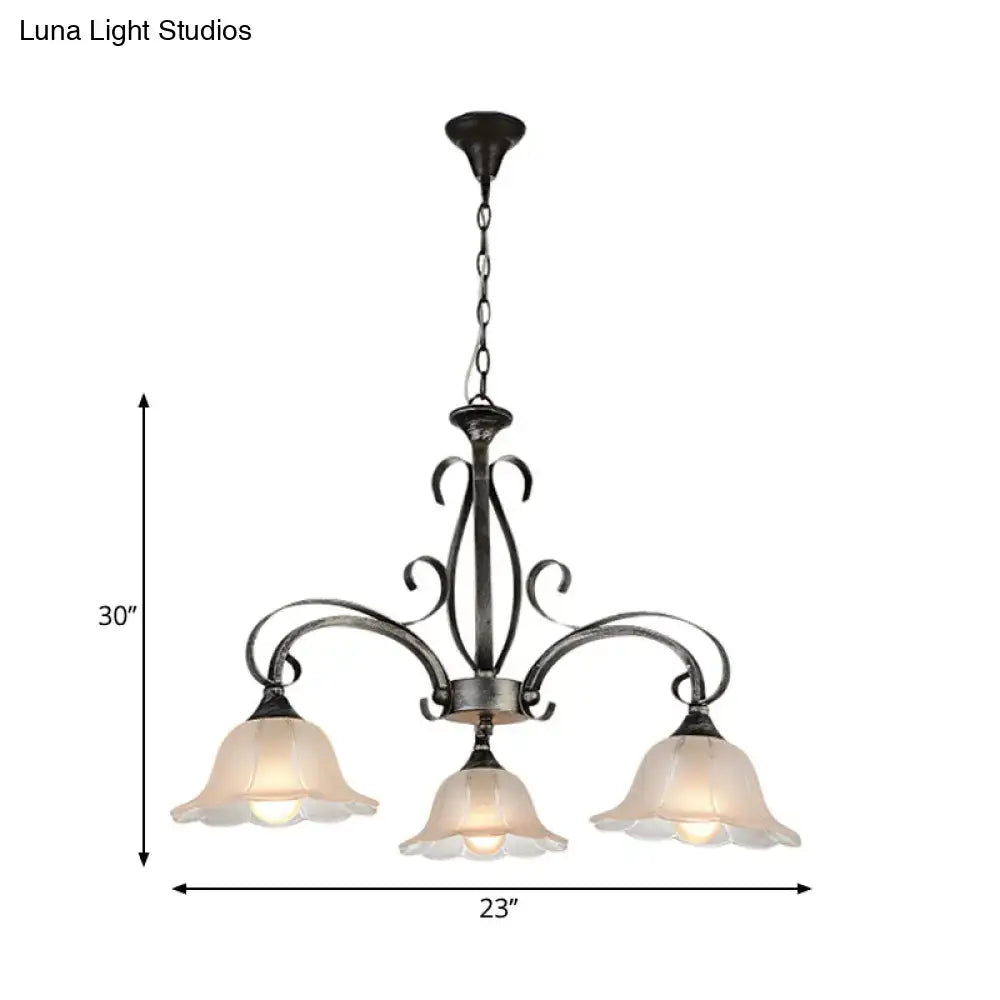 DecorBites™ Black Frosted Glass Island Pendant Ceiling Light with Flared Design - 3 Bulbs for Living Rooms
