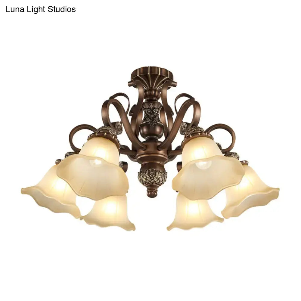 Antique bronze semi flush light with opal glass for living room