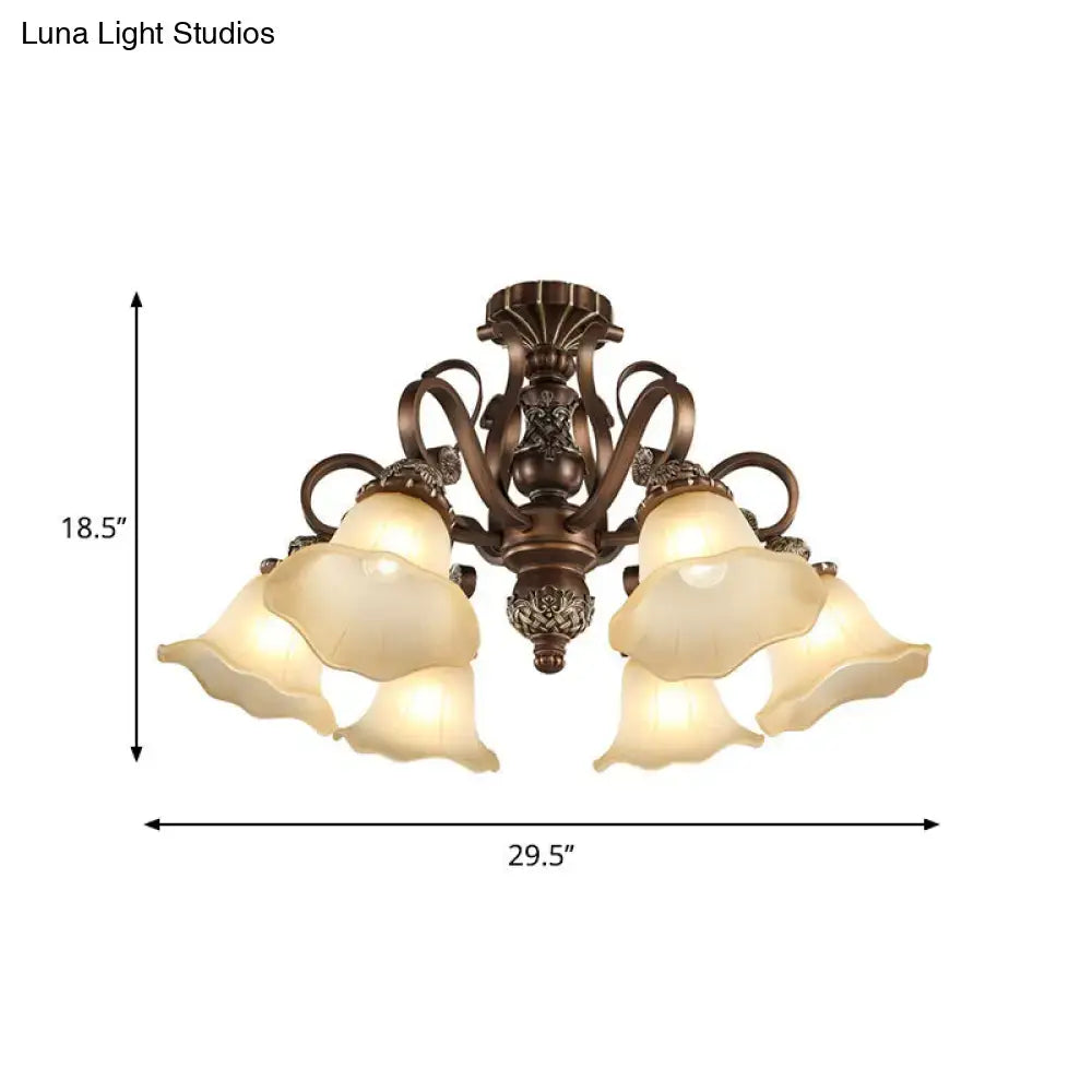 Antique bronze semi flush light with opal glass for living room