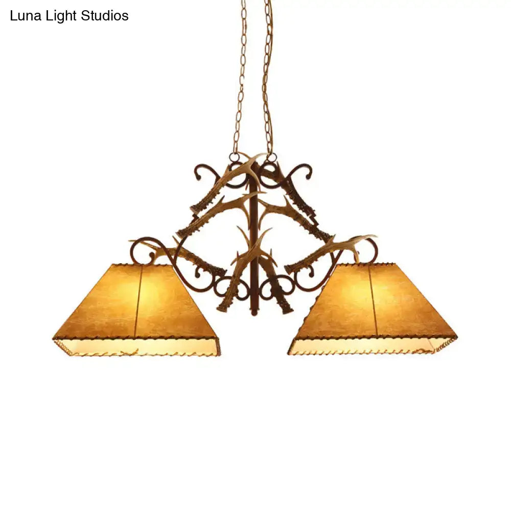 DecorBites™ Traditional Brown Fabric Trapezoid Island Chandelier with 2 Heads - Perfect for Living Room