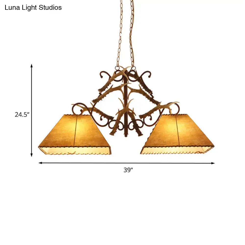 DecorBites™ Traditional Brown Fabric Trapezoid Island Chandelier with 2 Heads - Perfect for Living Room