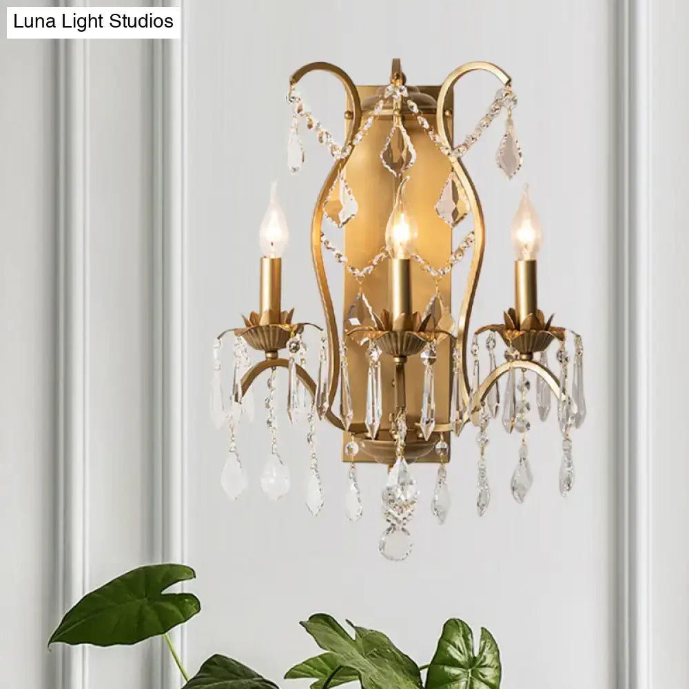 Antique gold candelabra wall light with crystals for dining room