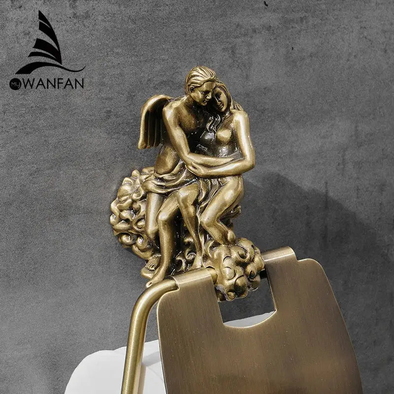 Antique ornate bronze toilet paper holder bathroom sculpture decor