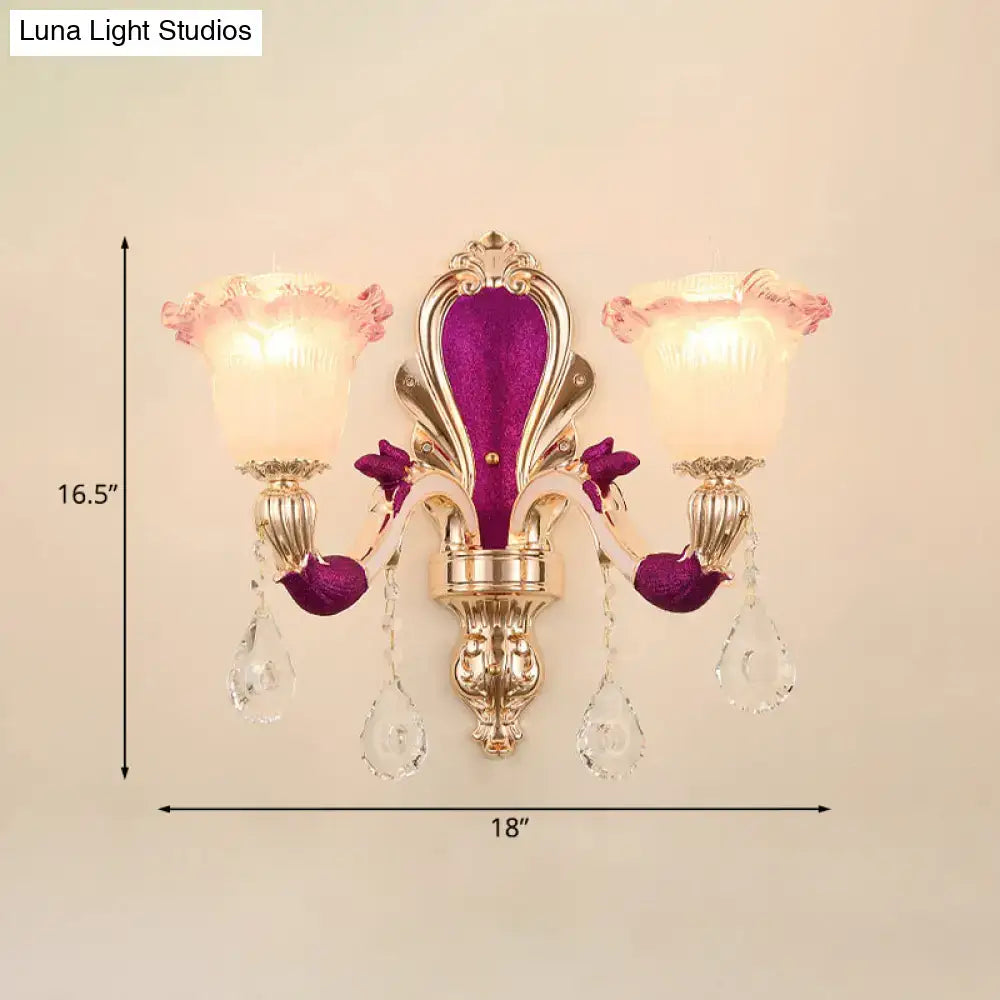 Antique purple & gold double head mount light fixture bedroom sconce