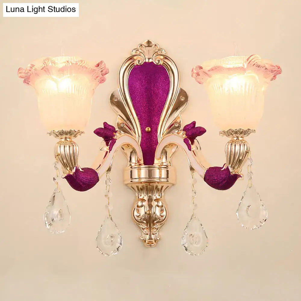 Antique purple & gold double head mount light fixture bedroom sconce