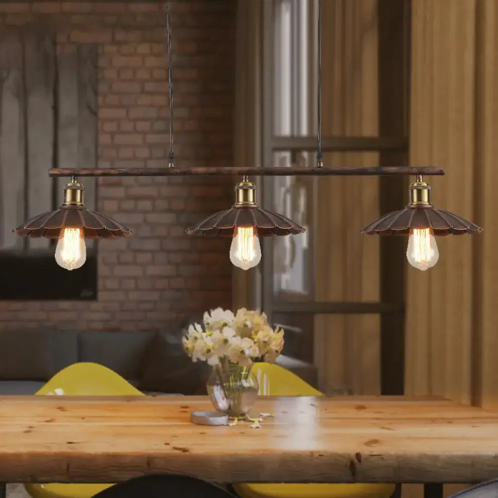 Antique style metal 3 light industrial island pendant dining room