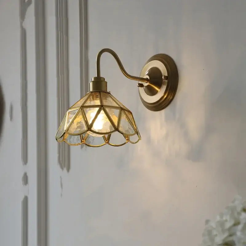 Antique teal glass and brass wall light fixture bedroom sconce