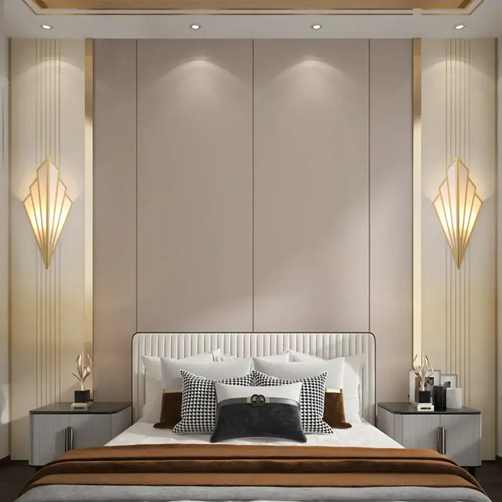 Art deco black and cream led wall lamp bedroom fan sconce