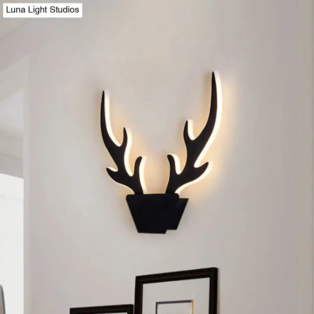 Art deco black & white antler light fixture bedroom wall sconce