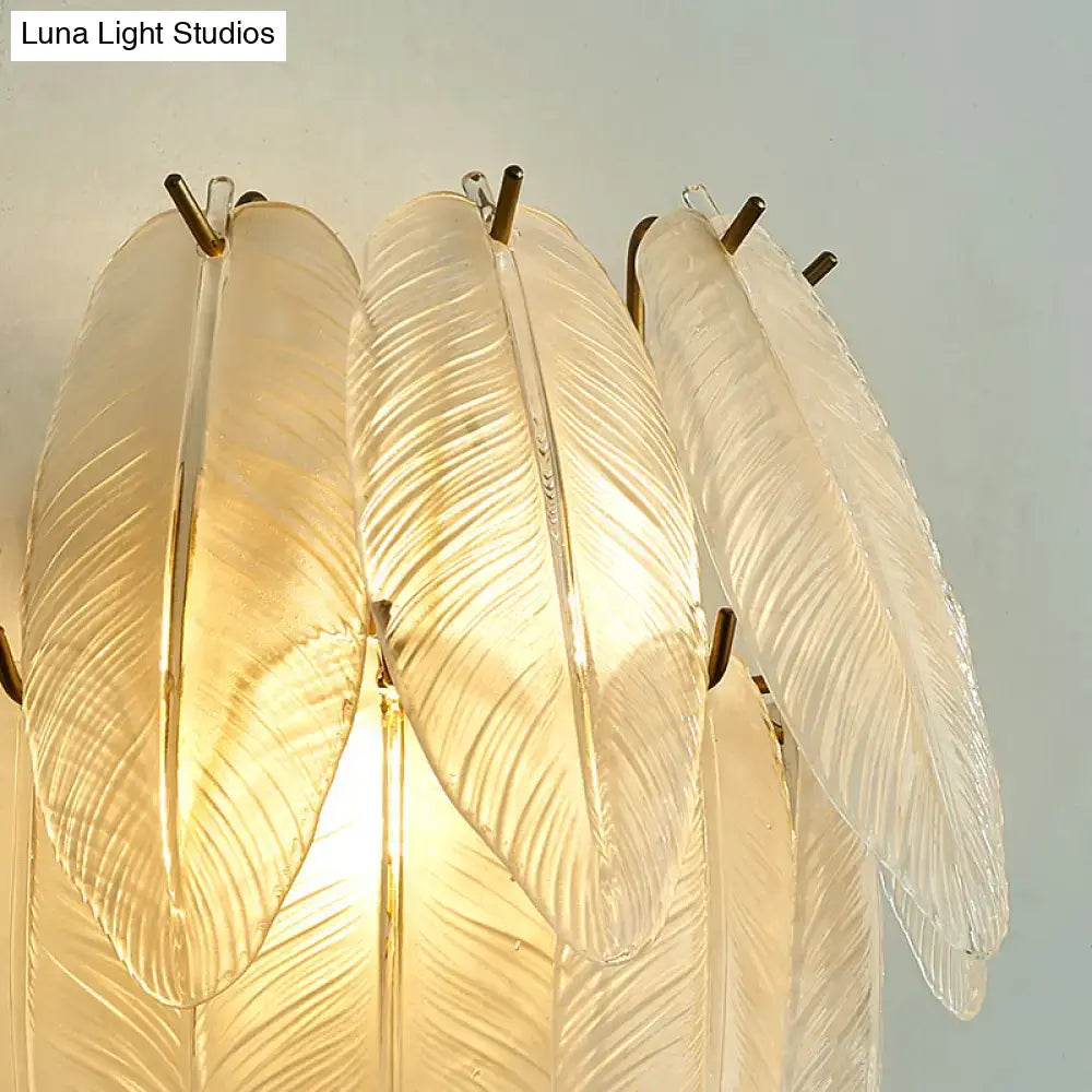 Art deco brass leaf sconce lamp with clear glass for dining room