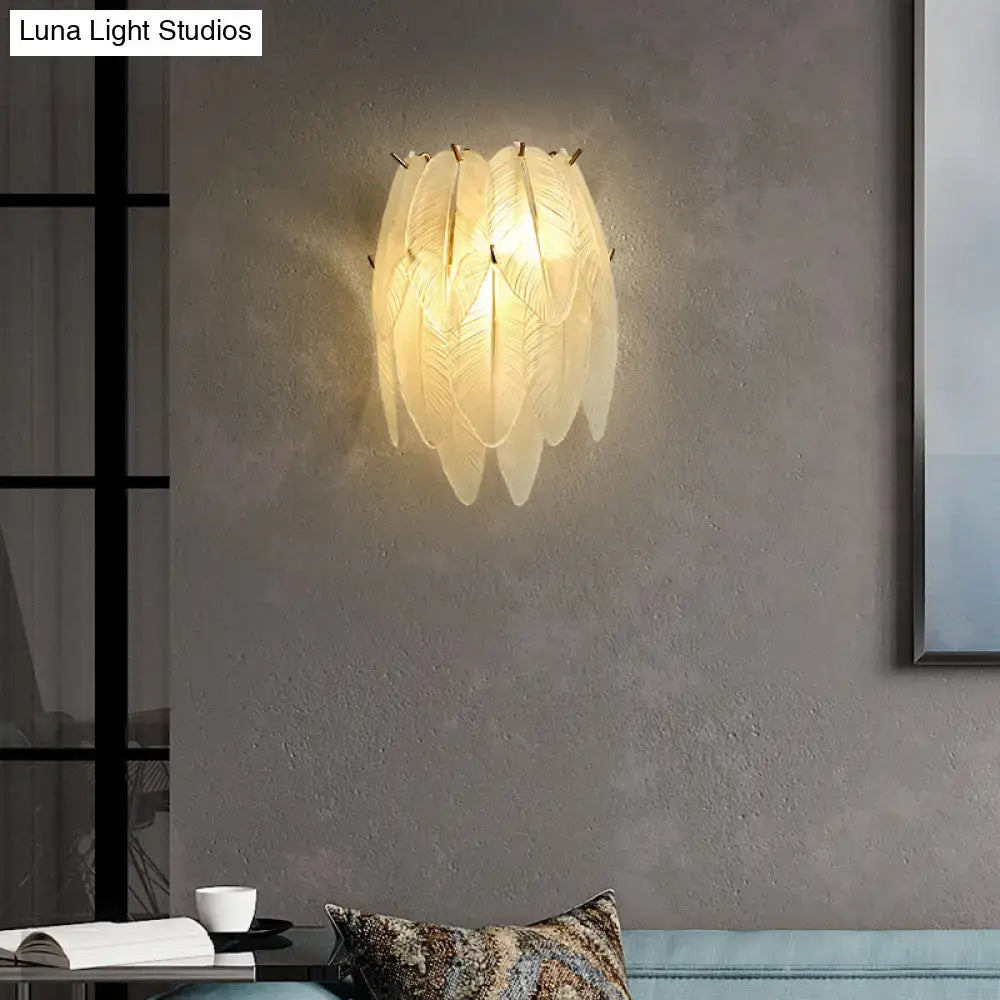 Art deco brass leaf sconce lamp with clear glass for dining room