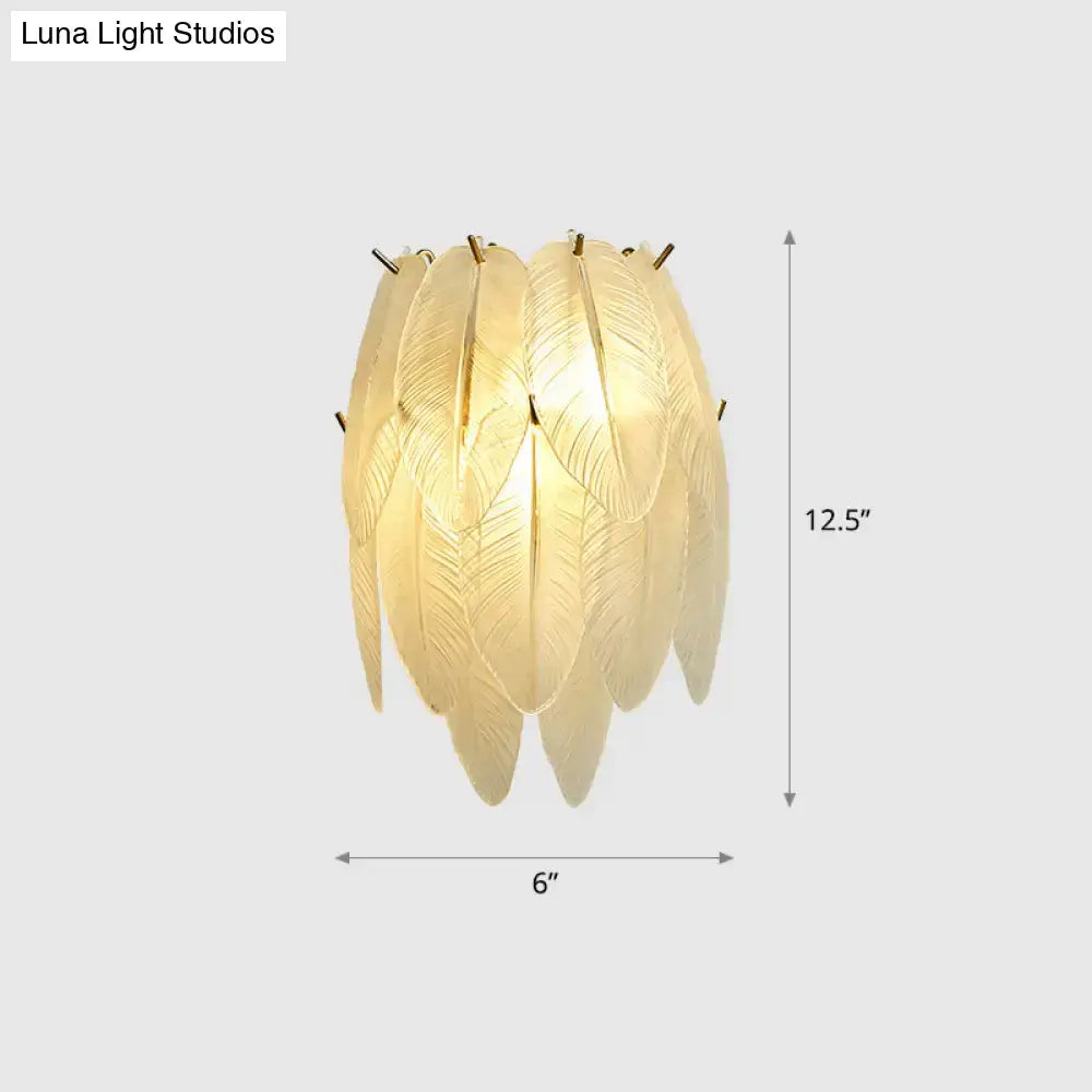Art deco brass leaf sconce lamp with clear glass for dining room