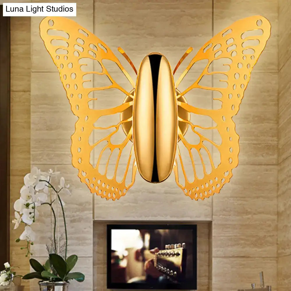 Art deco gold butterfly wall sconce kids room metal lamp