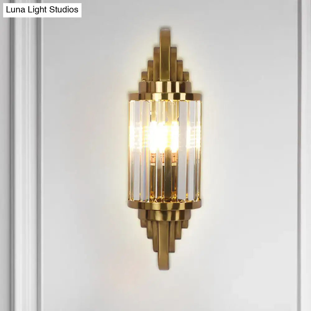 Art deco gold finish wall light with crystal prisms living room