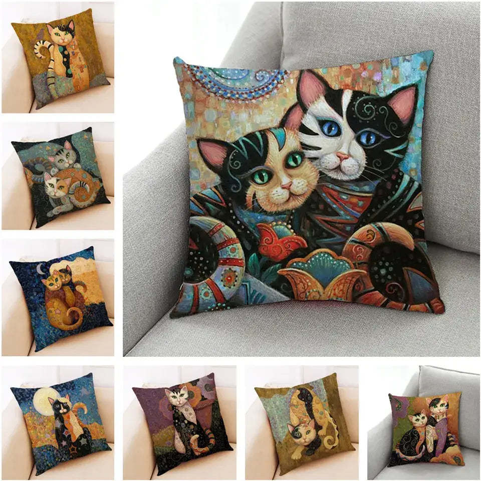 DecorBites™ Cat Print Black Short Plush Pillowcase for Modern Living Room Décor