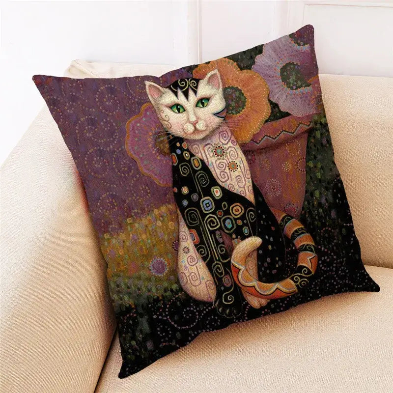 DecorBites™ Cat Print Black Short Plush Pillowcase for Modern Living Room Décor