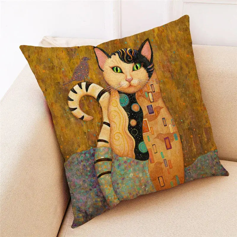 DecorBites™ Cat Print Black Short Plush Pillowcase for Modern Living Room Décor