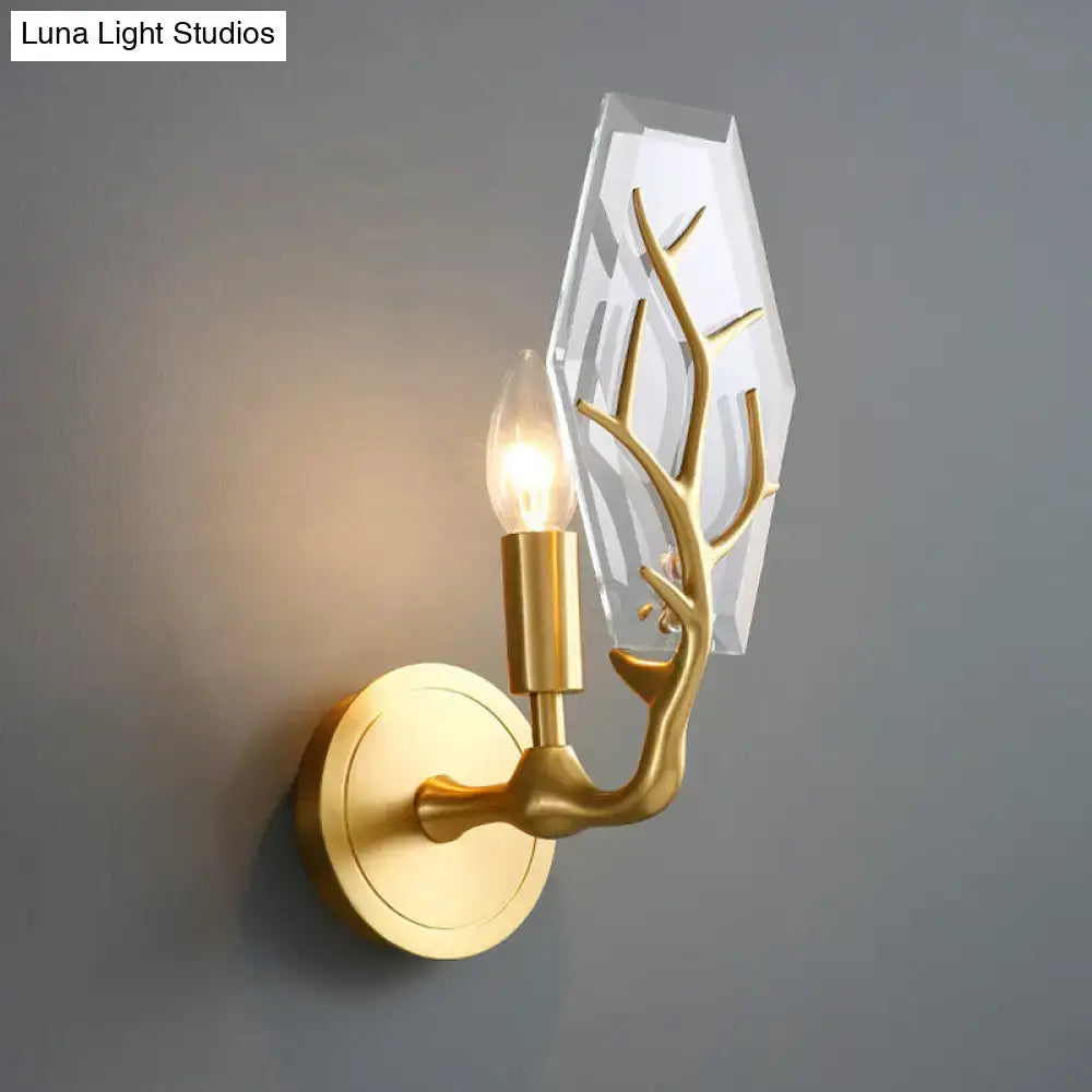 Artistic gold antler crystal wall lamp for living room light fixture