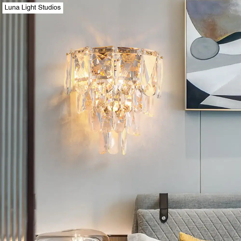 DecorBites™ Artistic Crystal Tiered Wall Lamp - Elegant Brass 3-Head Wall Light Fixture for Living Room