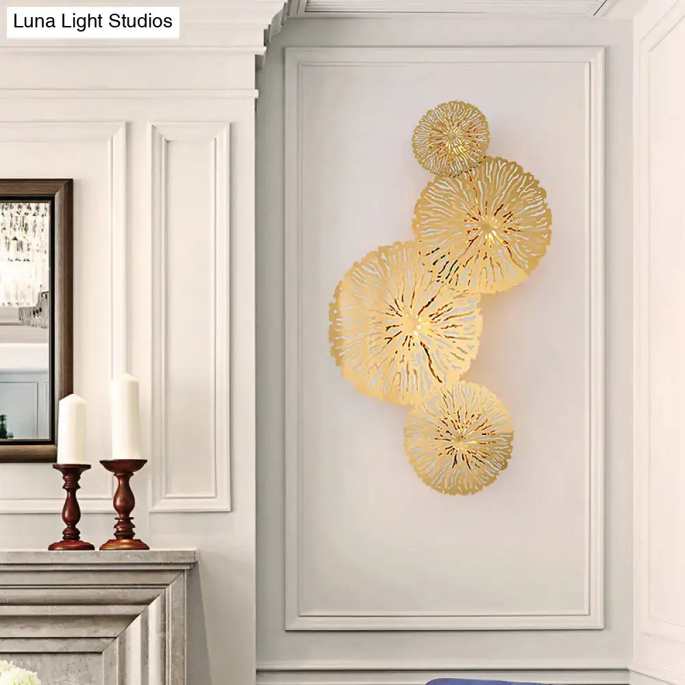 Artistic golden lotus leaf sconce light fixture living room wall art