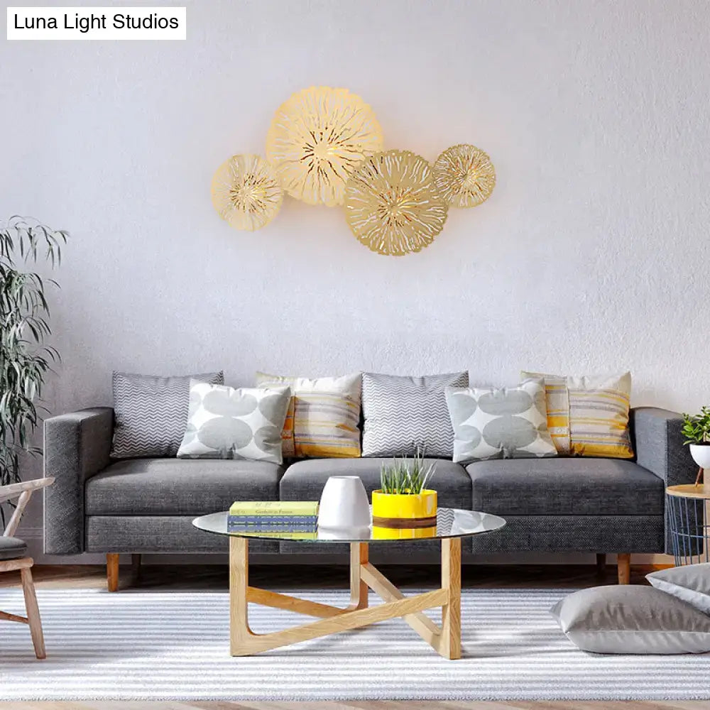 Artistic golden lotus leaf sconce light fixture living room wall art