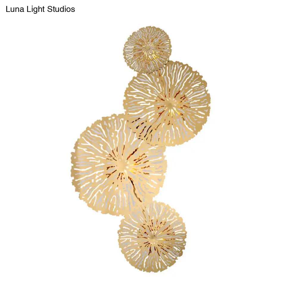 Artistic golden lotus leaf sconce light fixture living room wall art