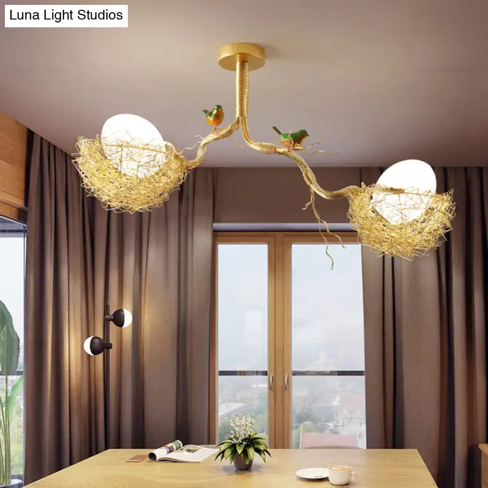 Artistry golden bird nest milk white glass ball pendant dining room