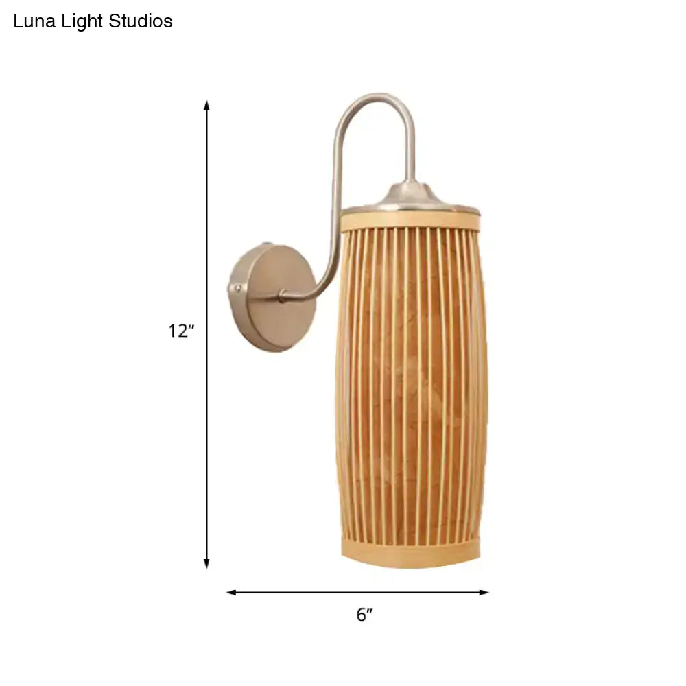 Asian bamboo and brass wall lamp with gooseneck arm – bedroom sconce