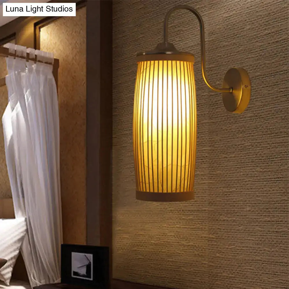 Asian bamboo and brass wall lamp with gooseneck arm – bedroom sconce