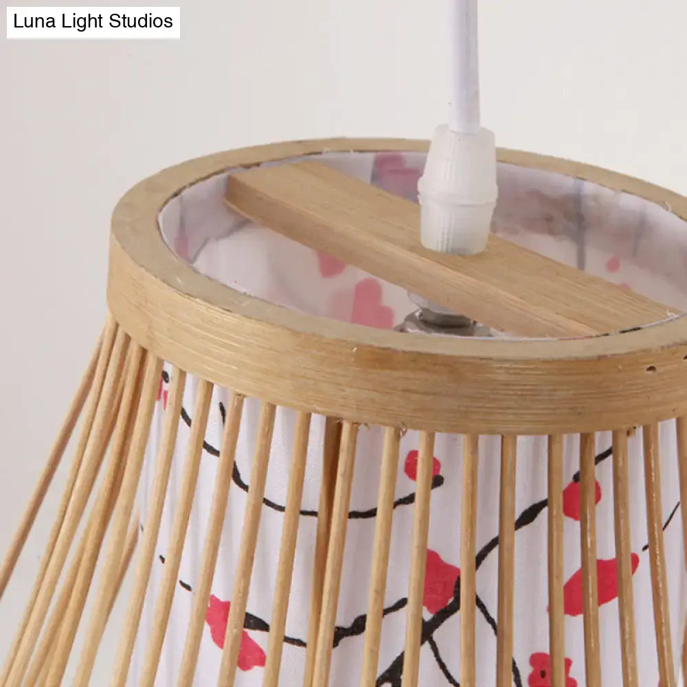 DecorBites™ Bamboo Teardrop Sconce: Asian-Inspired Indoor Beige Wall Lamp with Inner Cylindrical Shade