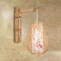 DecorBites™ Bamboo Teardrop Sconce: Asian-Inspired Indoor Beige Wall Lamp with Inner Cylindrical Shade