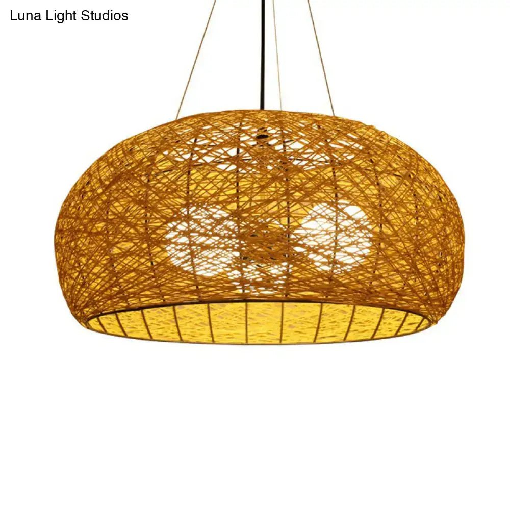 Asian rattan dome pendant light dining room e26 e27 bulb base