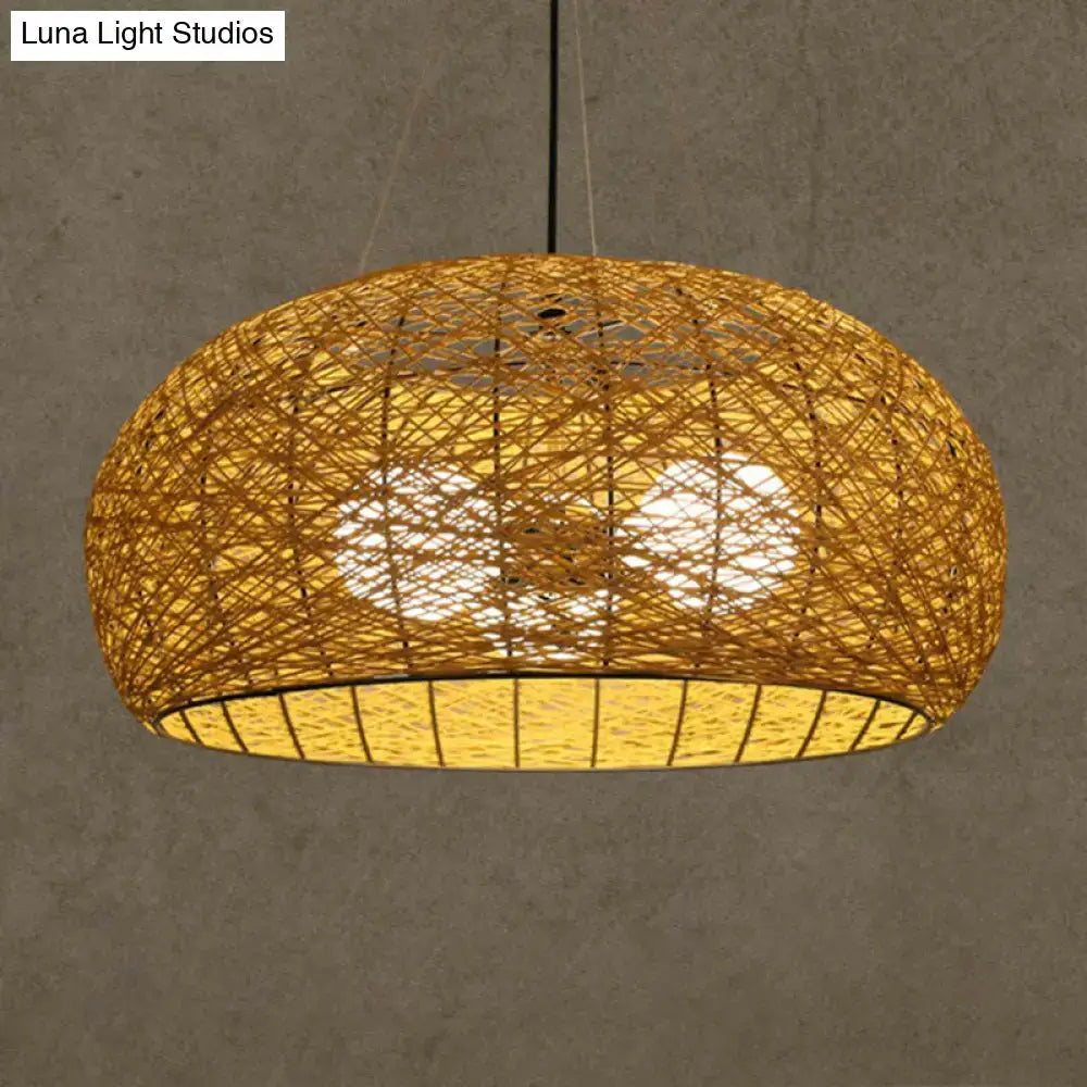 Asian rattan dome pendant light dining room e26 e27 bulb base