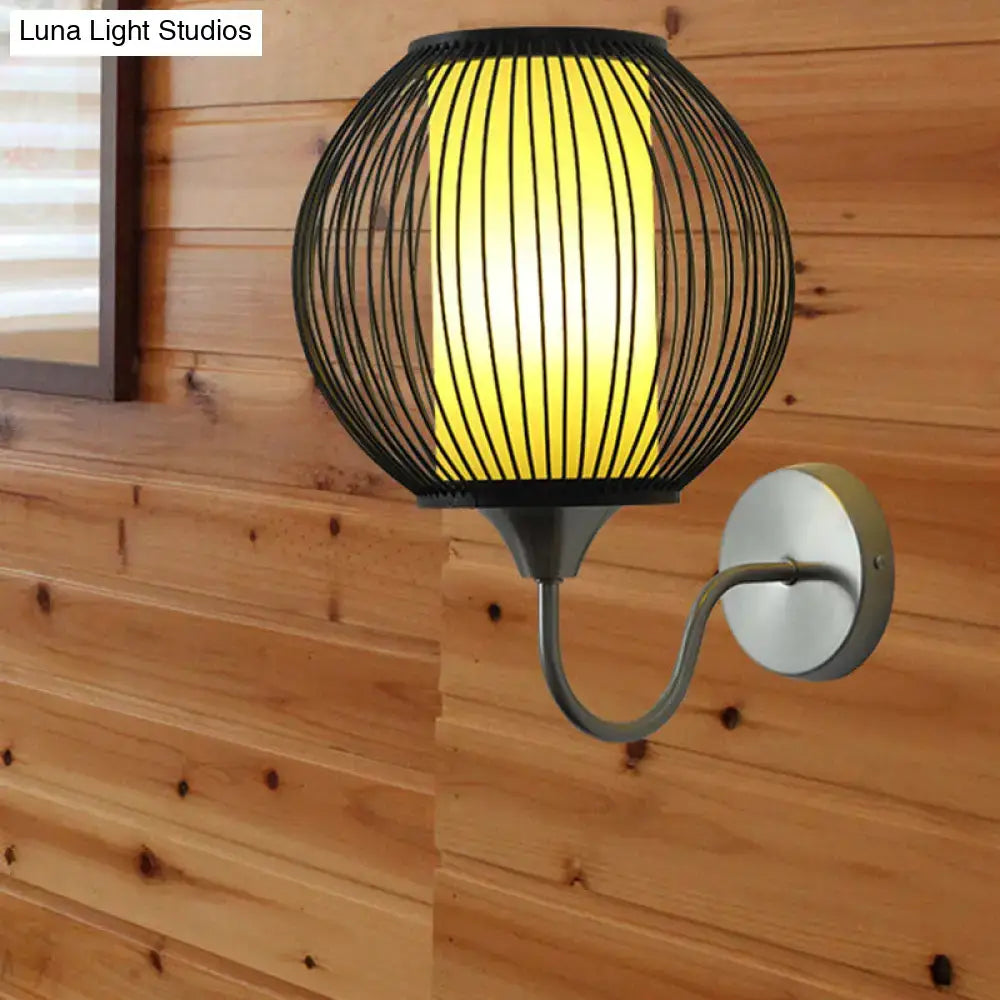 Asian style black bamboo gooseneck wall lamp bedroom wall light